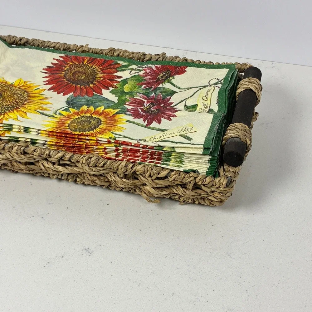 Napkin Holder Tray Woven Seagrass Farmhouse Rustic Cottage Fall Country Kitchen